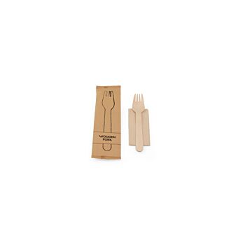 Sier Disposables Vork FSC® hout met servet FSC® papier, per stuk verpakt in zakken FSC® papier, 12 x 100 sets in zakken stuks