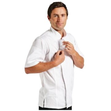 Koksbuis Chef Works, Springfield, korte mouw, wit, poly/ktn, unisex, cool vent, modern, 130 g/m2