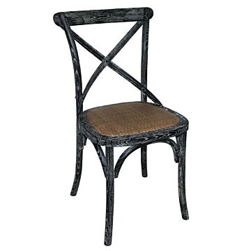 Houten eetkamerstoelen Bolero, met gekruiste rugleuning, antiek, black wash, 2 stuks