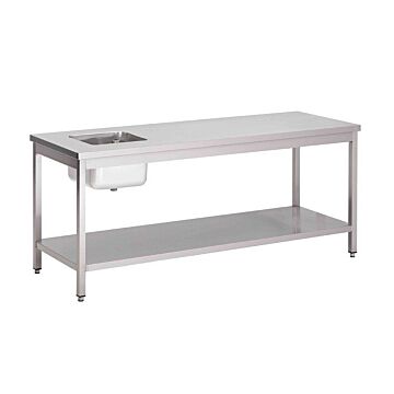 Spoeltafel Gastro M, RVS, onderblad, 200(B)x70(D)x85(H)cm, spoelbak links