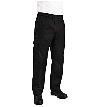 Chef Works unisex slim fit cargo broek zwart S, Taillemaat: 76-82cm. Binnenbeenlengte: 84cm