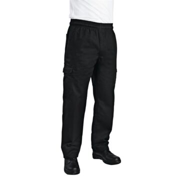 Chef Works unisex slim fit cargo broek zwart L, Taillemaat: 95-102cm. Binnenbeenlengte: 84cm