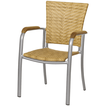 Horeca terrasstoel rotan Granada, met houten armleuning. Vanaf 8 stuks