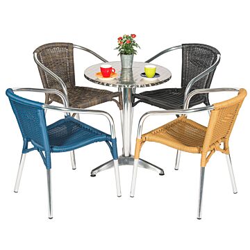 Terrasset Ibiza, 4 stoelen, honey, met RVS tafel