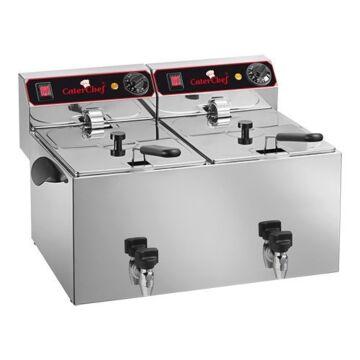 Friteuse rvs 9+9 ltr CaterChef, H35 x B53 x L56, 2x 230V / 2x 3,25kW