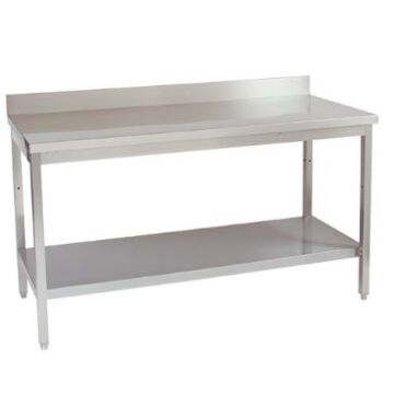 RVS Werktafel 120cm, met achteropstand en onderblad, 120(B)x70(D)x85(H)cm, Multinox