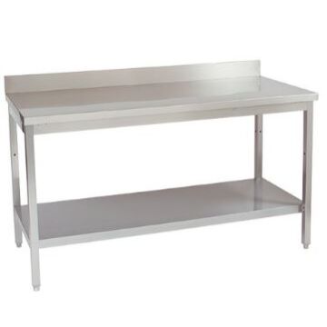 RVS Werktafel 140cm, met achteropstand en onderblad, 140(B)x70(D)x85(H)cm, Multinox