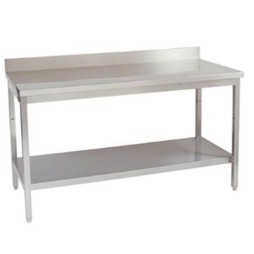 RVS Werktafel 160cm, met achteropstand en onderblad, 160(B)x70(D)x85(H)cm, Multinox