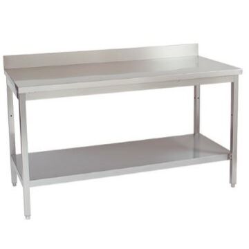 RVS Werktafel 200cm, met achteropstand en onderblad, 200(B)x70(D)x85(H)cm, Multinox