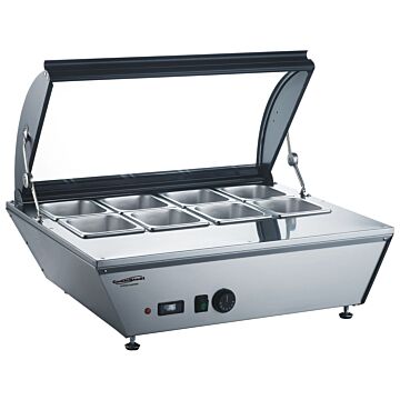 Bain Marie Warmhoudvitrine Combisteel, 8x1/6GN,67L, 77(b)x33(h)x61(d), 230V/340W