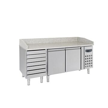 Pizzawerkbank Combisteel, 2 deuren/7 laden, 203(b)x100(h)x80(d), 230V/340W