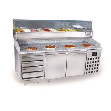 Pizzawerkbank Combisteel, 2 deuren/ 5 laden, 210(b)x108(h)x80(d), 230V/210W