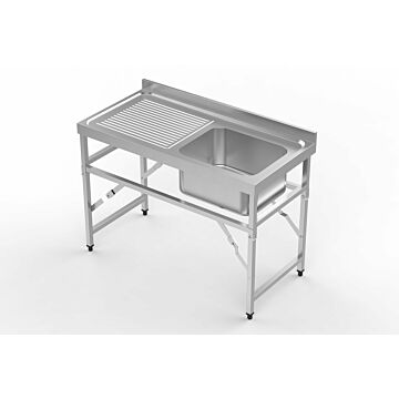 Inklapbare Spoeltafel Combisteel, 1 spoelbak rechts, RVS, 120(B)x60(D)x91(H)cm