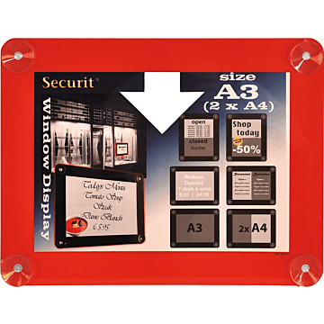 Raamdisplay posterframe Securit, A3, Rood
