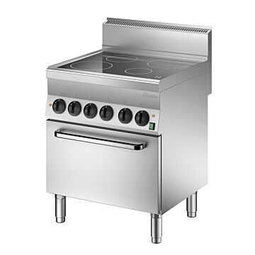 Kooktoestel keramisch Bartscher, 4 kookzones met elektrische oven GN1/1, 70(b)x87(d)x65(d)cm, 400V/12,2kW