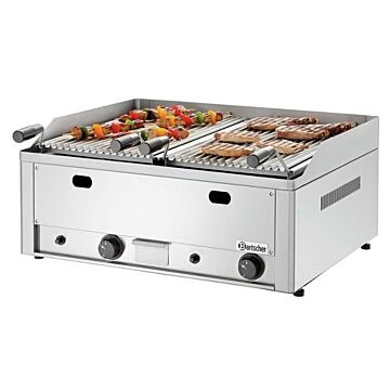 Lavasteengrill Bartscher gas, RVS, tafelmodel, 66(b)x28(h)x57(d), 8kW