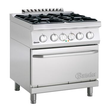 Gasfornuis Bartscher, 4 pits met elektrische oven GN2/1, 80(b)x85/90(h)x70(d)cm, 400V/5,4kW, gas: 18.2kW