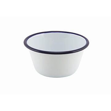 Emaille ovenschaal rond met blauwe rand 12 cm, doos van 12 stuks