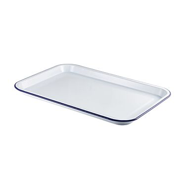 Emaille foodplateau wit/blauw 30,5 x 23,5 cm, doos van 4 stuks