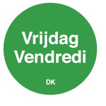 Permanente sticker vrijdag 19 mm 1000/rol