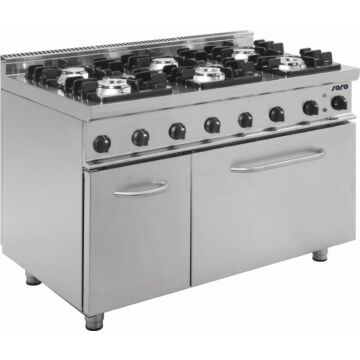 Gasfornuis Saro, 6 branders met elektrische oven GN2/1, 120(b)85(h)x70(d)cm, 400V/5,48kW, gas: 36kW