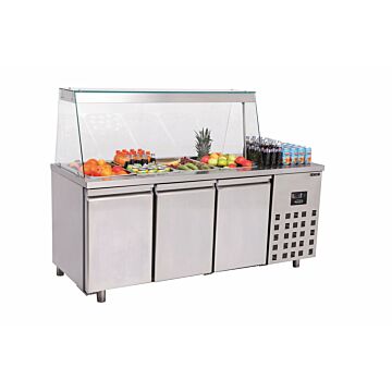 Saladette Combisteel, 3 deurs, Glasopstand, 4x1/1GN, 186,5(b)x85(h)x70(d), 230V/400W