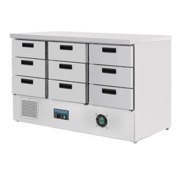 Polar G-serie koelwerkbank met 9 lades 368L, 88(h) x 136,5(b) x 70(d)cm, 230V