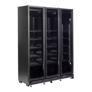 KOELKAST 3 GLASDEUREN ZWART NAP-1200 HT - MET DEURVERWARMING