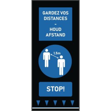 Social distancing vloermat 150x65cm blauw - mensen (let op: Franse & Nederlandse tekst)