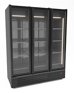 KOELKAST 3 GLASDEUREN ZWART 1555L