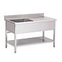Spoeltafel met onderblad Gastro M, RVS, 1 spoelbak links, 120(B)x70(D)x85(H)cm