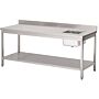 Gastro M RVS cheftafel met spoelbak rechts en achteropstand, 200(B)x70(D)x85(H)cm