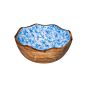 Houten kom blauwe bloem Ø30x11 cm, doos van 1 stuks