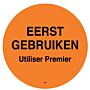 Permanente sticker 'eerst gebruiken' 500/rol, doos van 1 stuks