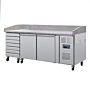 Polar U-Serie Dubbele Deur Pizzacounter met Granieten Blad en Deegladen 290Ltr