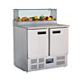 Polar G-serie 2-deurs pizza koelwerkbank met opzetkoelvitrine 256L