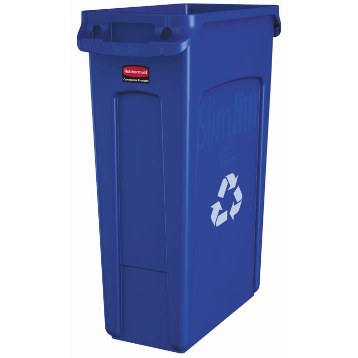 Slim Jim met luchtsleuven 87 ltr, Rubbermaid, model: VB 186383, blauw, recyclingsymbool