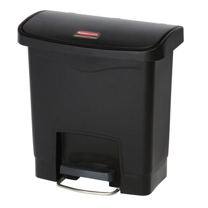 Slim Jim Step On container Front Step kunststof 15 ltr, Rubbermaid, model: VB 224528, zwart