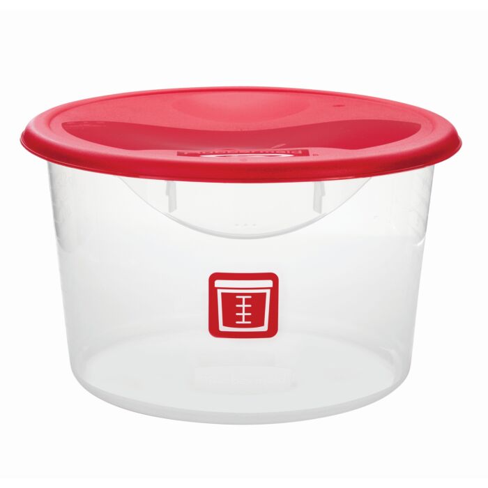 Ronde voedselcontainer 11,4 ltr Rauw Vlees, Rubbermaid, model: VB 232653, 6 stuks per verpakking, transparant, rood