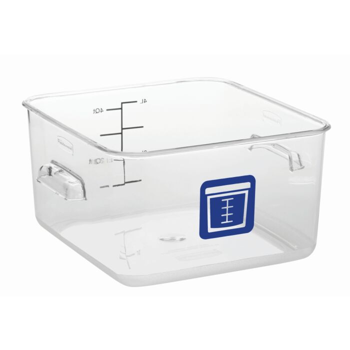 Vierkante container 3,8 liter, Rubbermaid, model: VB 232141, 12 stuks per verpakking, transparant, blauw