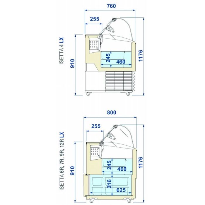 Ijsvitrine ISA 372L, 118(B) X 118(H) X 80(D), 230V/590W