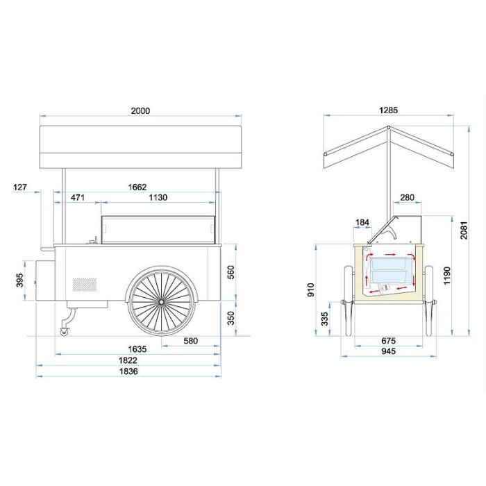 Ijsvitrine ISA ijskar Beige, 200(B) X 208(H) X 129(D), 230V/500W