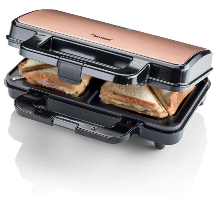 Sandwich maker XL - voor 4 driehoekige sandwiches - 900W - Zwart/Koper