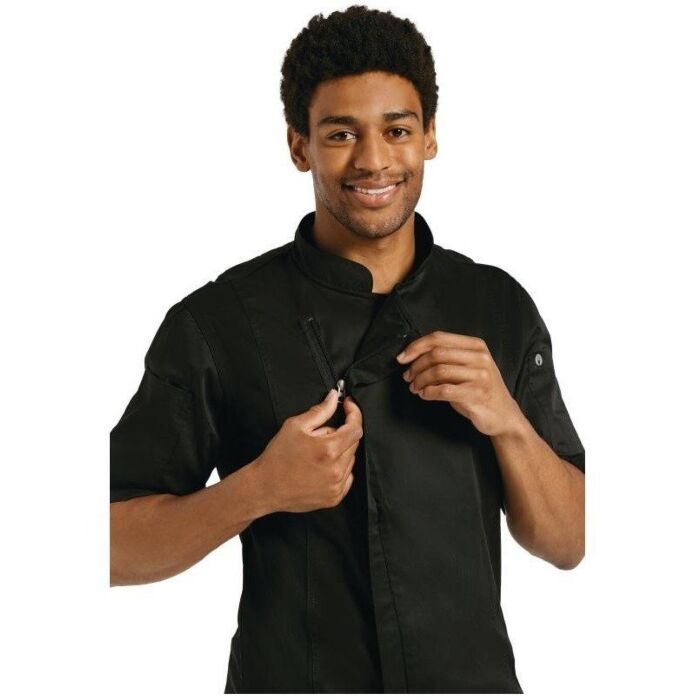 Koksbuis Chef Works, Springfield, korte mouw, zwart, poly/ktn, unisex, cool vent, modern, 130 g/m2