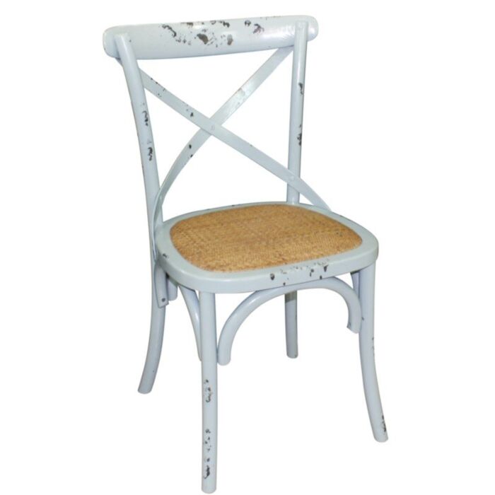 Houten eetkamerstoelen met gekruiste rugleuning Bolero, antiek, blue wash, 2 stuks