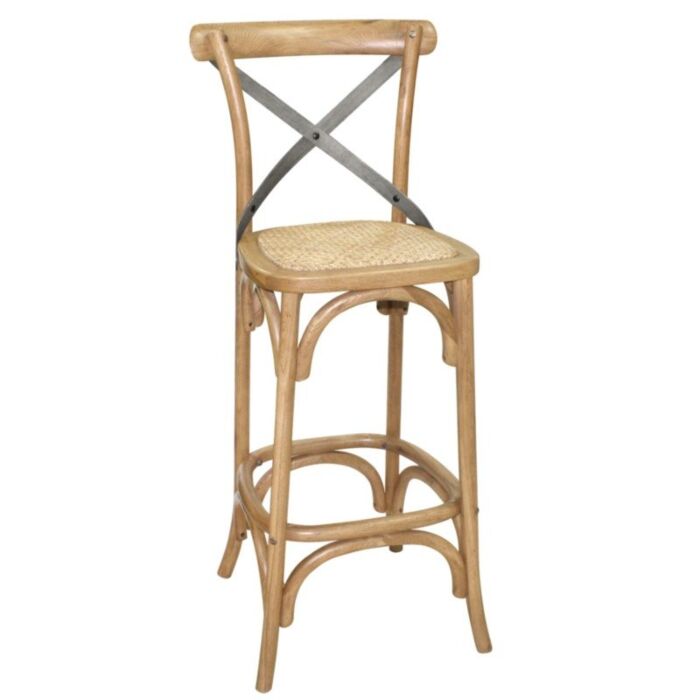 Houten barkruk met gekruiste rugleuning Bolero, naturel