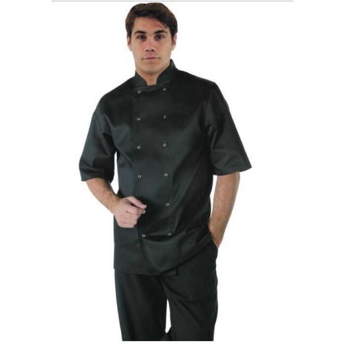 Koksbuis Whites Chefs, Vegas, korte mouw, zwart, poly/ktn, unisex, dubbele sluiting, basic, 235 g/m2