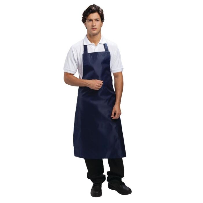 Schort Whites Chefs Clothing, halterschort, donkerblauw, lang, zonder zak, poly/ktn, 97x71cm