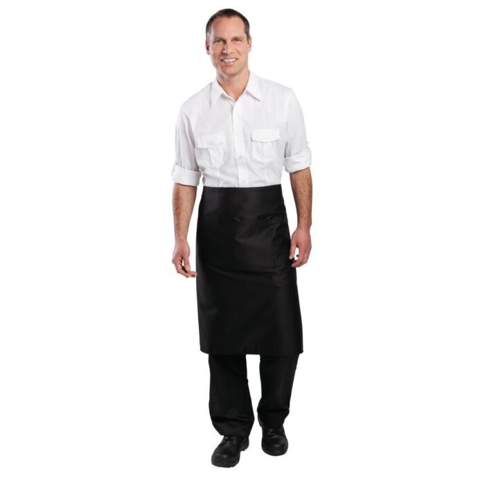 Sloof Whites Chefs Clothing, bistro,  zwart, lang, met zak, poly/ktn, 70x100cm