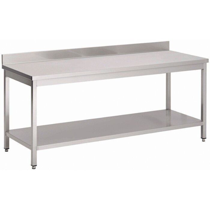 RVS Werktafel Gastro M, onderblad, achteropstand, 70(b)x70(d)x85(h)cm